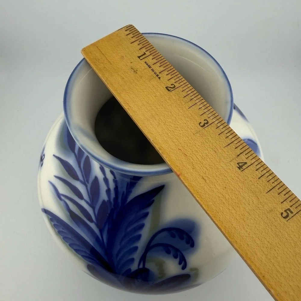 Lomonosov Large Blue & White Porcelain Vase Made in USSR Cobalt Blue Floral